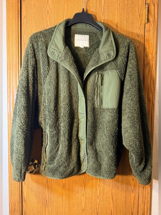 American Eagle Outfitters Jackets & Blazers - American Eagle Outfitters Army Green Teddy Sherpa Jacket